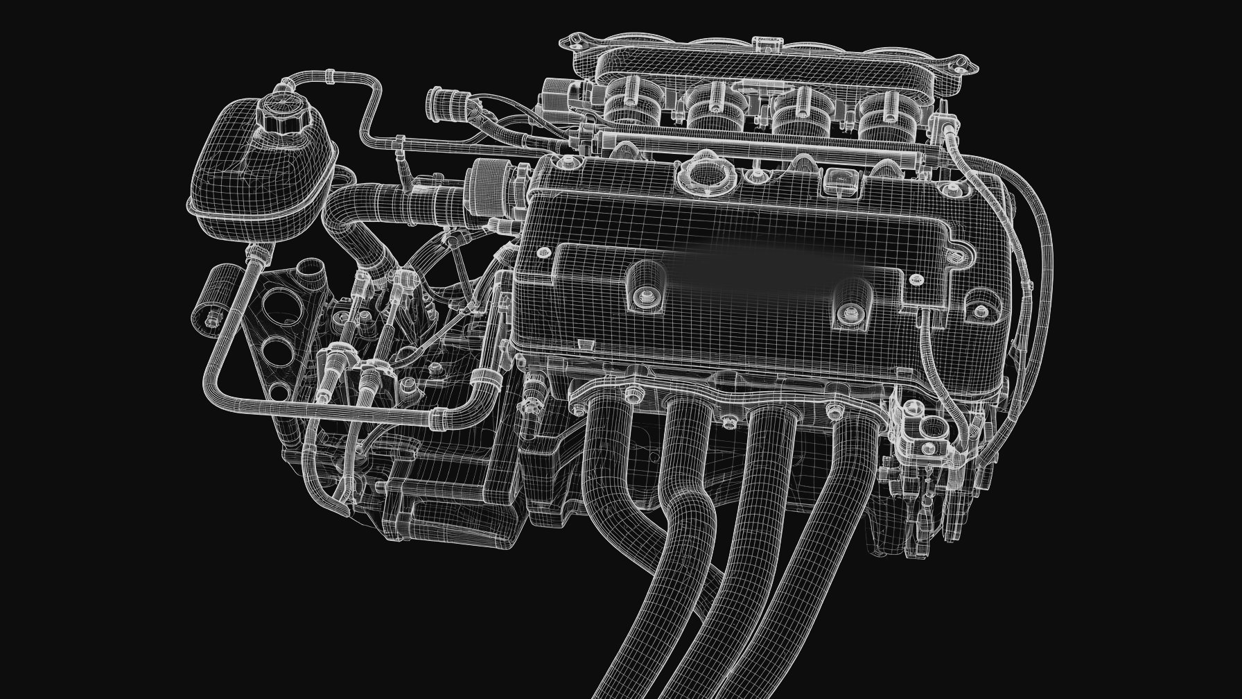 Technical wireframe study of the Honda K20 engine