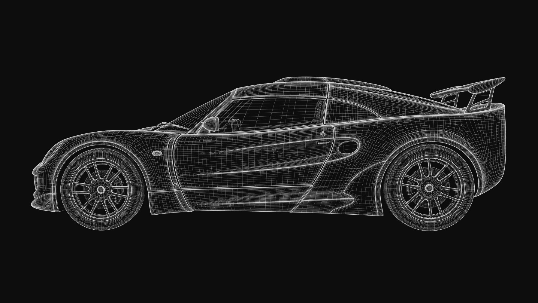 Technical wireframe side elevation of the Exige S1