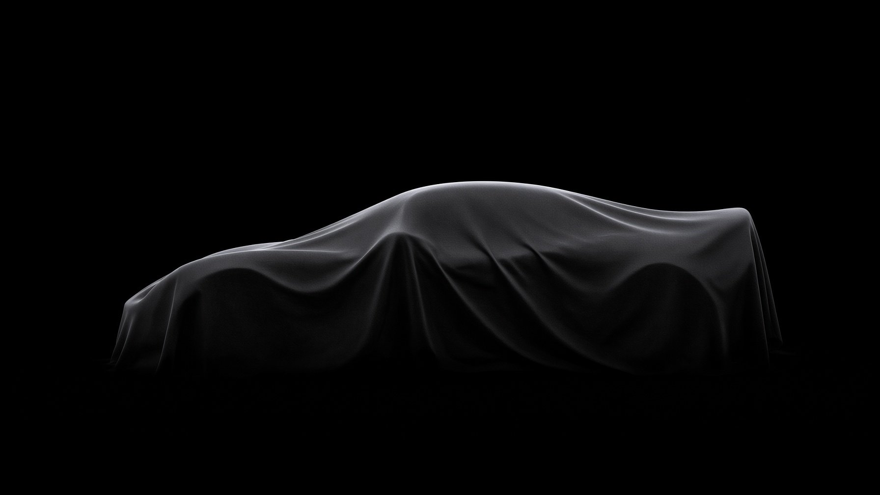 A Lotus Exige S1 under a silk cover, side profile, black studio background